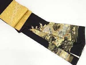 リサイクル　作家物　金彩巻物に花車・松竹梅模様留袖(比翼付き)・袋帯セット